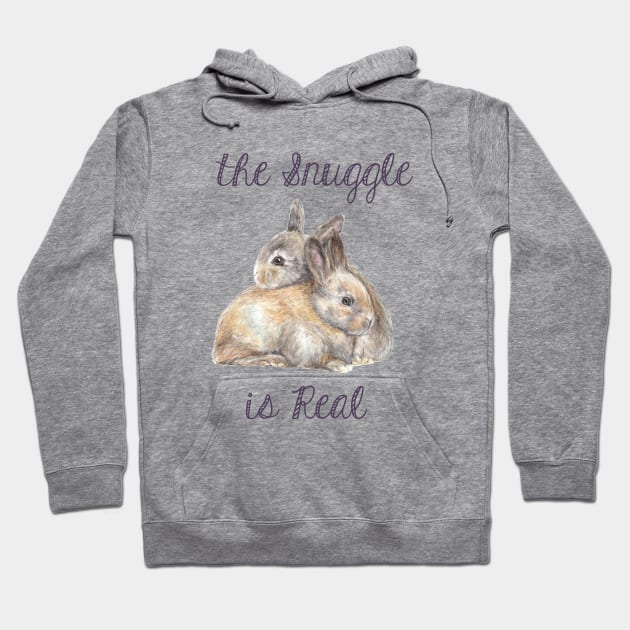 The Snuggle is Real Bunnies Watercolor Hoodie by wanderinglaur